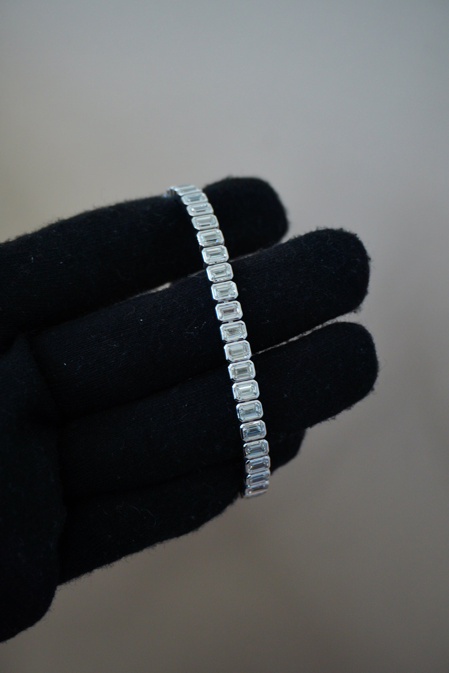 White Gold Emerald Cut Tennis Bracelet
