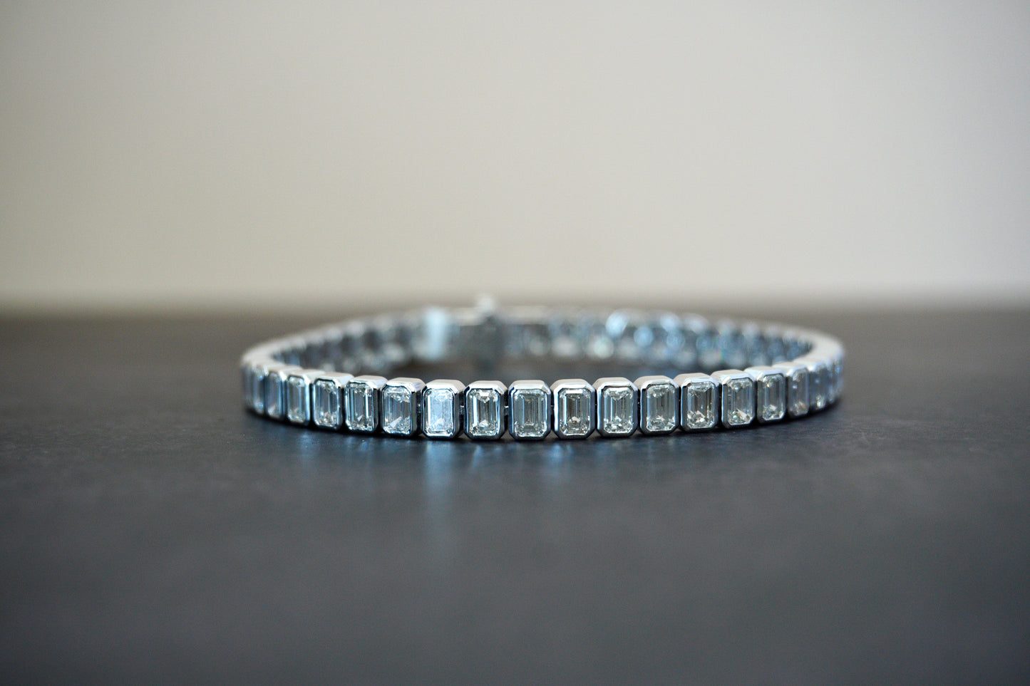 White Gold Emerald Cut Tennis Bracelet