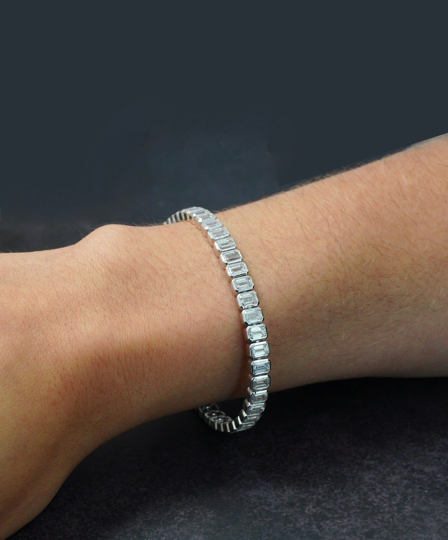White Gold Emerald Cut Tennis Bracelet